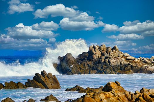 Surf Crashing Against Rocks in Pacific Grove