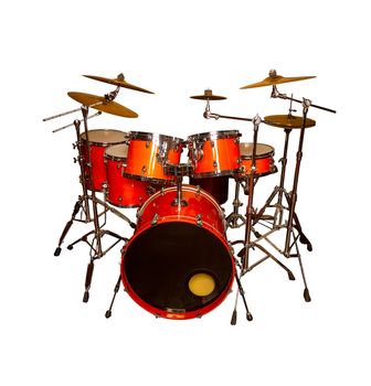 the drum set is red in lacquer isolated on a white background  one piece