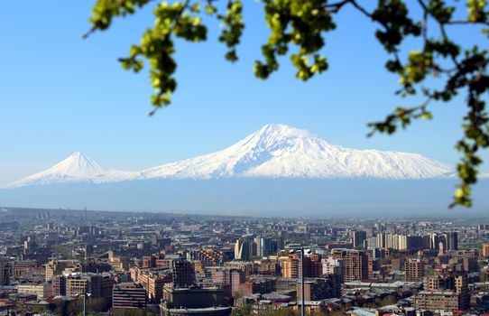 Legendary mount Ararat and Yerevan city,Transcaucasia,Armenia.