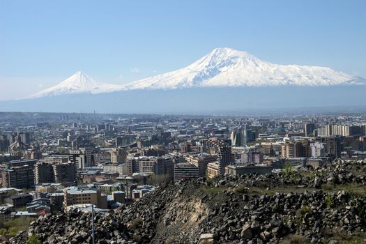 Legendary mount Ararat and Yerevan city,Transcaucasia,Armenia.