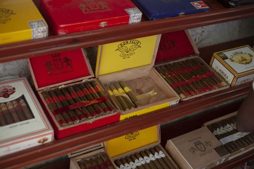 PLAYA LIMON, DOMINICAN REPUBLIC 28 DECEMBER 2019: Dominican cigar boxes