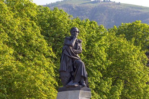 PYATIGORSK, RUSSIA - APRIL28,2018:The best in the Russian monument to poet Mikhail Yurievich Lermontov in Pyatigorsk, Northern Caucasus,Russia (sculptor Opekushin 1889)