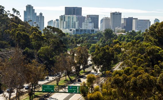 SAN DIEGO,CA - NOVEMBER 13,2016:View of San Diego from a high bridge over the road, California,United States of America.