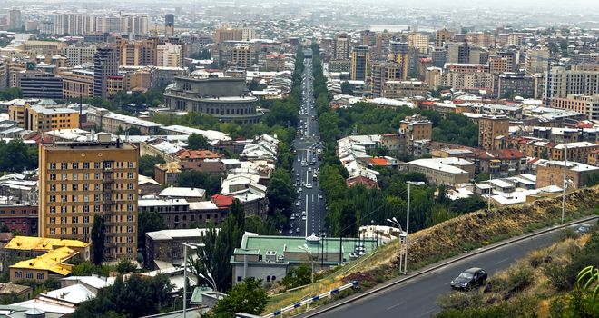 Aerial view of city Yerevan,Transcaucasia, Armenia.