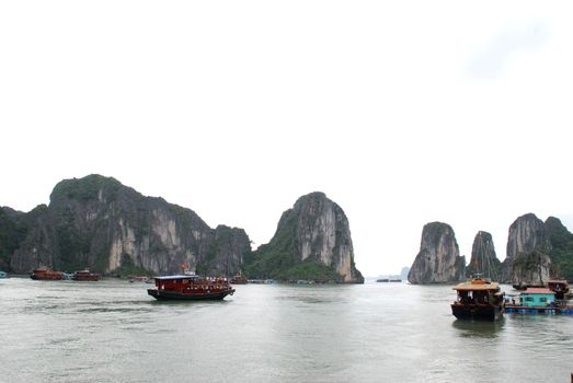 The ship floating on the sea in Ha Long Bay,Vietnam