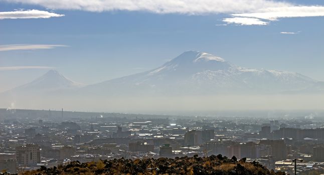 Legendary mount Ararat and Yerevan city,Transcaucasia,Armenia.