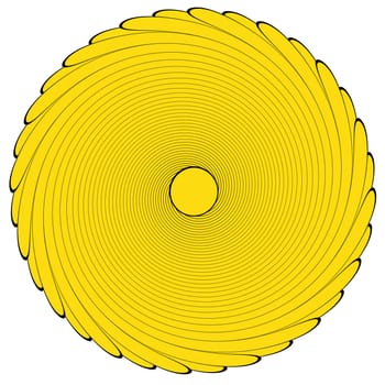 A yellow twirl vortes over a white background