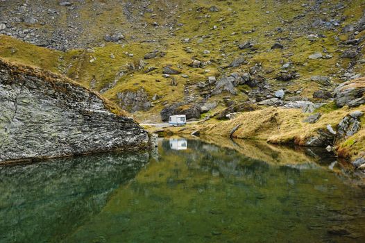 The glacier lake Balea (Balea Lac) on the Transfagarasan road in Romania