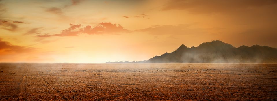 View on desert with mountains at surise, Egypt