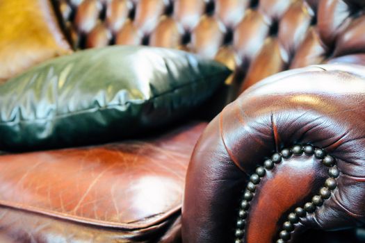 Detail image of vintage of leather sofa
