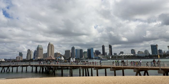 San Diego , CA - May 20:Pier in the San Diego Bay.There are always a lot of tourists from all over the world in Coronado, California on May 20,2014.
