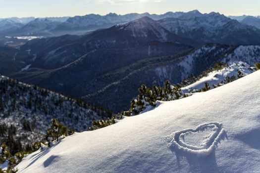 heart drawn in the fresh snow