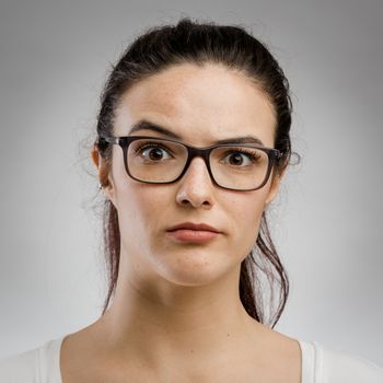 Cute portrait of a woman with a serious expression
