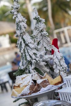 Christmas Pandoro cake in a buffet