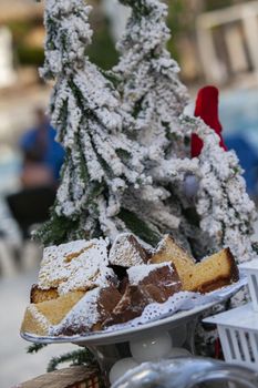 Christmas Pandoro cake in a buffet