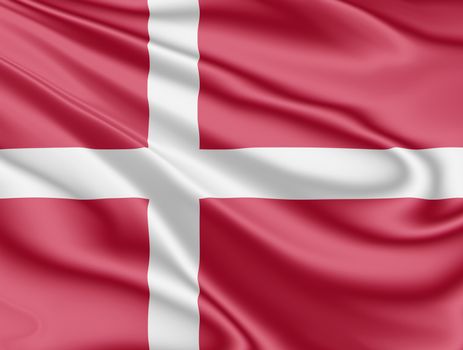 National flag of Denmark fluttering in the wind in 3D illustration