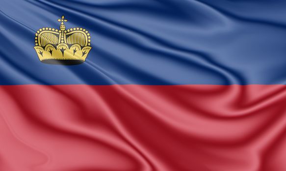 National flag of Liechtenstein fluttering in the wind in 3D illustration