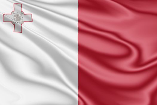 National flag of Malta fluttering in the wind in 3D illustration