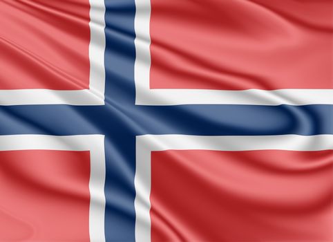 National flag of Norway fluttering in the wind in 3D illustration