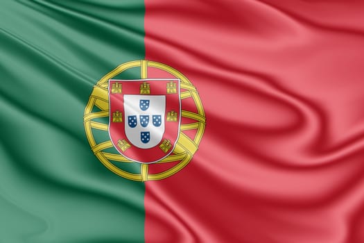 National flag of Portugal fluttering in the wind in 3D illustration