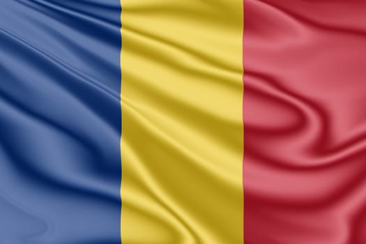 National flag of Romania fluttering in the wind in 3D illustration