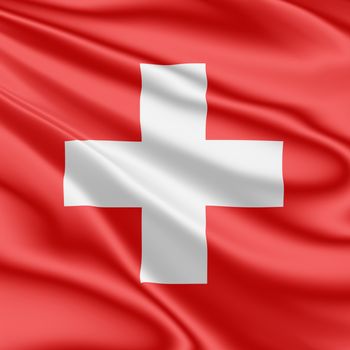 National flag of Switzerland fluttering in the wind in 3D illustration