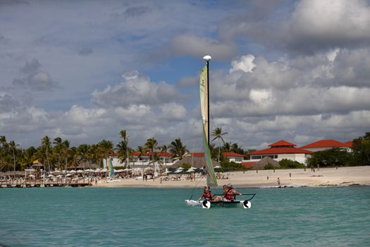 BAYAHIBE, DOMINICAN REPUBLIC 4 JANUARY 2020: Dominican boats in sea