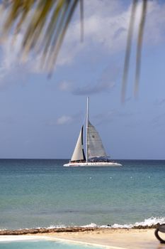 BAYAHIBE, DOMINICAN REPUBLIC 4 JANUARY 2020: Dominican boats in sea
