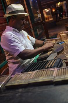 BAYAHIBE, DOMINICAN REPUBLIC 4 JANUARY 2020: Craft production of Dominican cigars