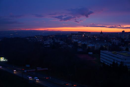 Night view of prague from the top - sunset sky