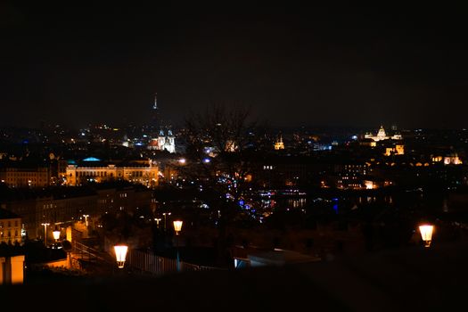 Night view of prague from the top - sunset sky