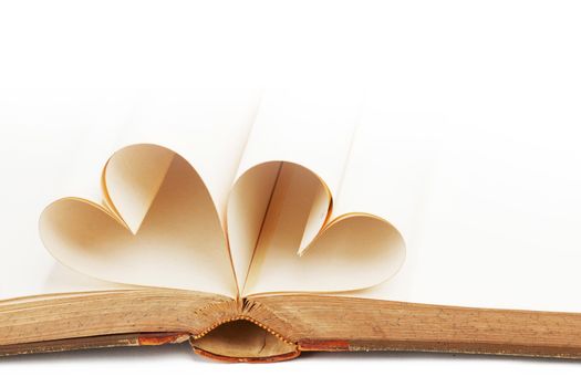 Heart made of blank book pages, love reading, Valentines day concept