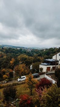 Beautiful countryside landscape in village. Germany - vertical photo, autumn landscape