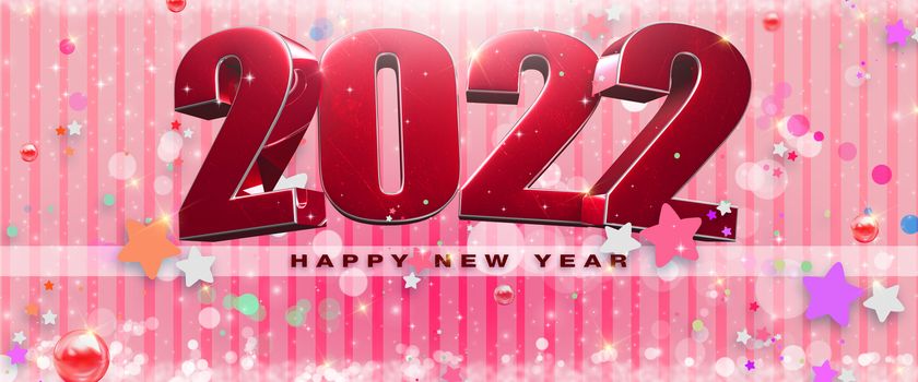 2022 Happy New Year 3d illustration red background.2020 red background with beautiful shimmer.