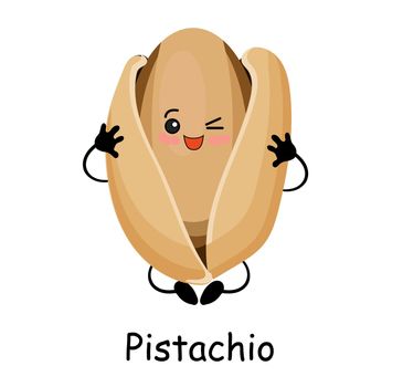 Pistachio nut. illustration. Walnut character isolated on white background.