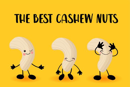 collection of nuts characters. Healthy foods. Vegetarianism and healthy food. Cashew.