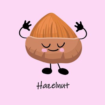 Hazelnut. Cute cartoon character with arms and legs. illustration.