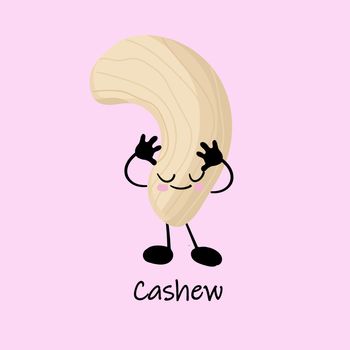 collection of nuts characters. Healthy foods. Vegetarianism and healthy food. Cashew cartoon character.