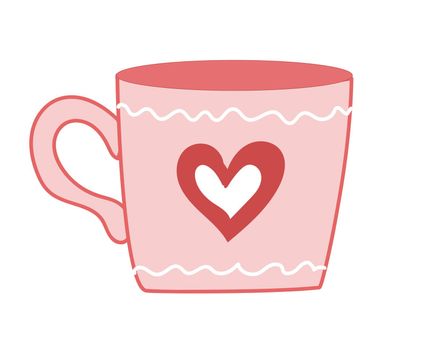 Valentine's Day. Cute cartoon cup with heart. Pink color.