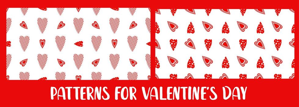 A set of patterns for Valentine's Day. Love and hearts, February 14th. Pattern for textiles and packaging paper. Romantic motives.