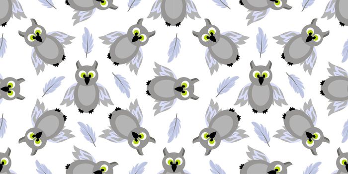 Seamless pattern magic and sorcery. Owl. Gray bird. Hogwarts School of Magic. Teenage Textiles.