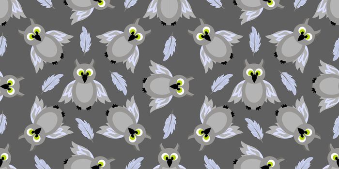 Seamless pattern magic and sorcery. Owl. Gray bird. Hogwarts School of Magic. Teenage Textiles.