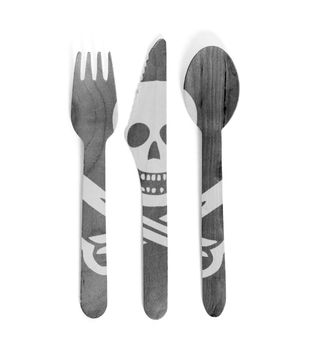 Eco friendly wooden cutlery - Plastic free concept - Isolated - Pirate