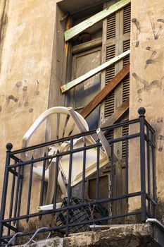 Athens, Greece - October 13, 2019: Abandoned house at Athens downtown - exarchia Greece