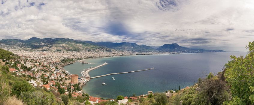 Alanya. Turkey. Cleopatra's beach. Panorama of the city from fortress.