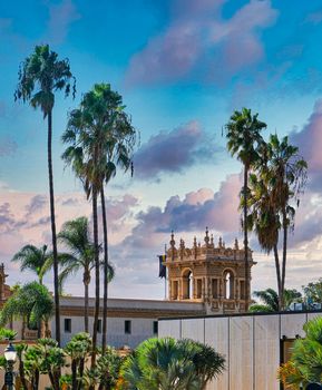 Sky Over Museums and Palm Trees in Balboa Park