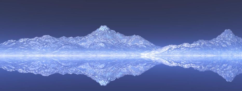 beautiful view of a mountain mirrored on a lake and sky - 3d rendering