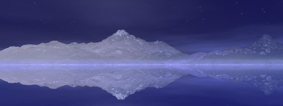 beautiful view of a mountain mirrored on a lake and sky - 3d rendering