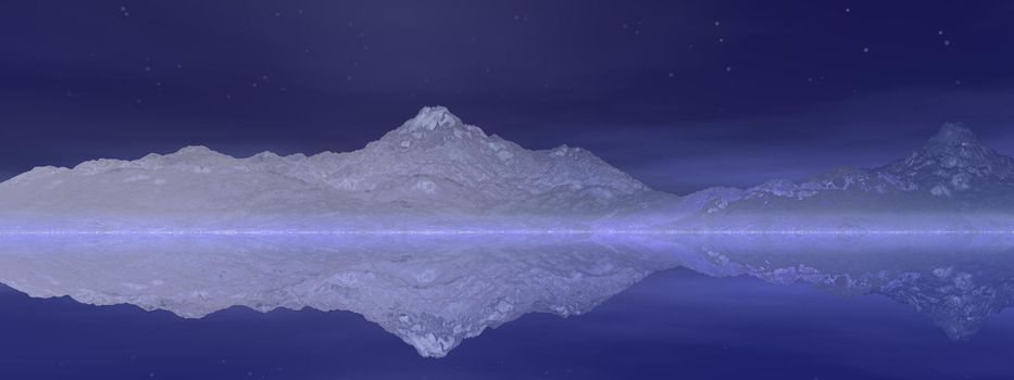 beautiful view of a mountain mirrored on a lake and sky - 3d rendering