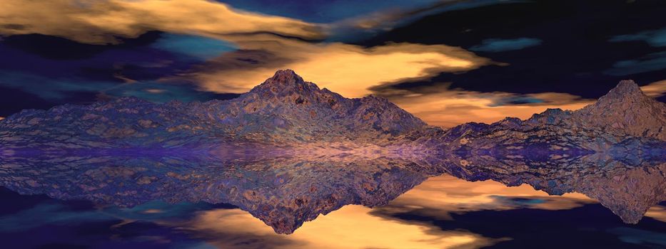 beautiful view of a mountain mirrored on a lake and sky - 3d rendering